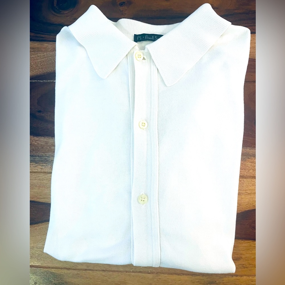 Paul Smith White Button-Down Short Sleeve Shirt-Cotton-Size Large
